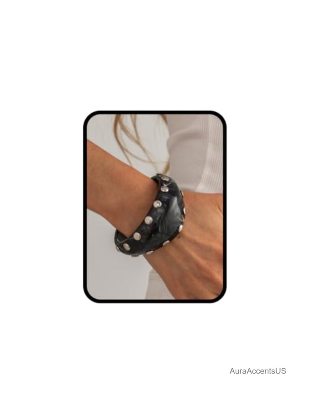 Chunky Resin Open Cuff Bracelet Statement Bangle Silver Tone Studs